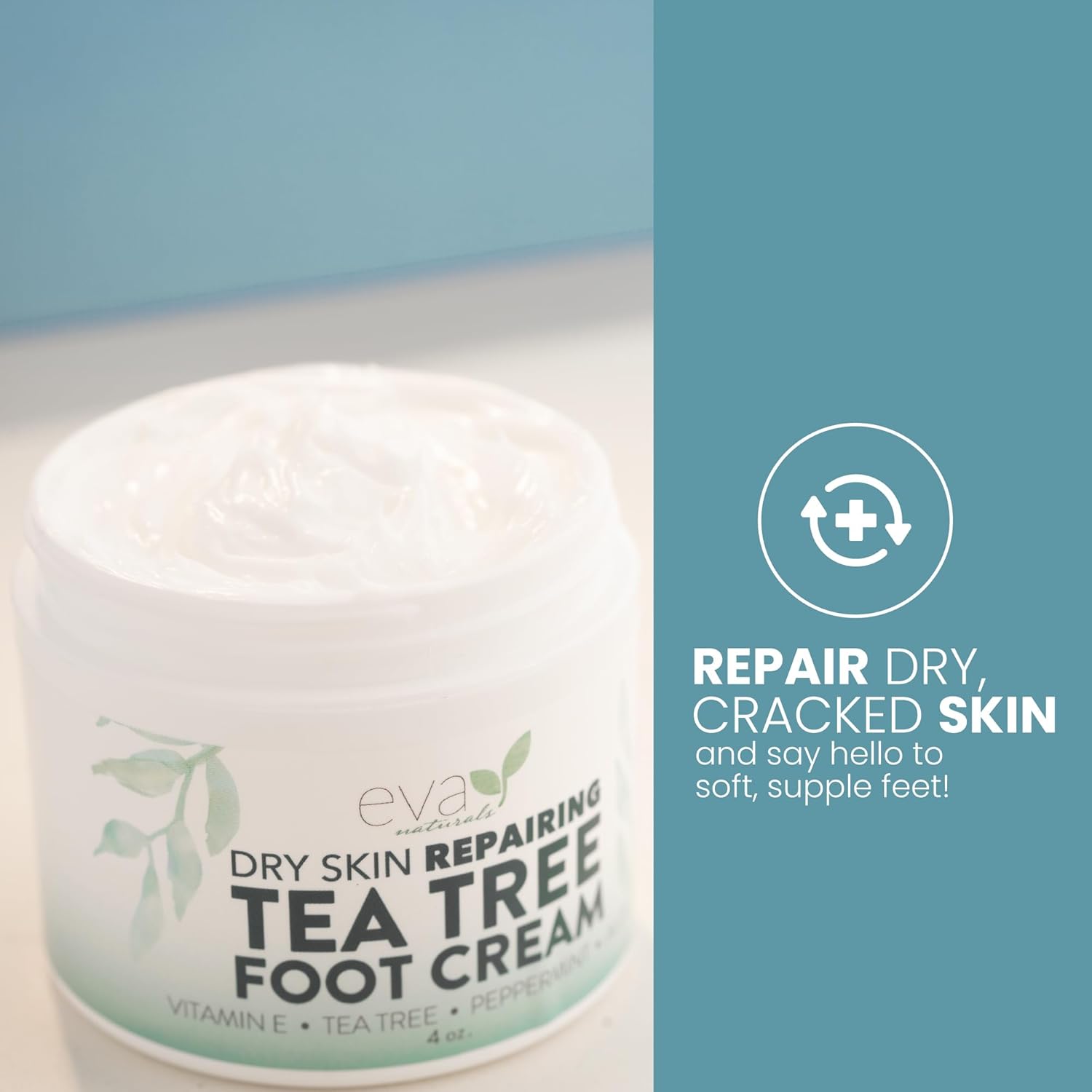 Eva Naturals Tea Tree Foot Cream - Foot Lotion with Peppermint, Menthol and Spearmint - Soothing Foot Cream Treatment for Dry Cracked Heels and Feet : Beauty & Personal Care