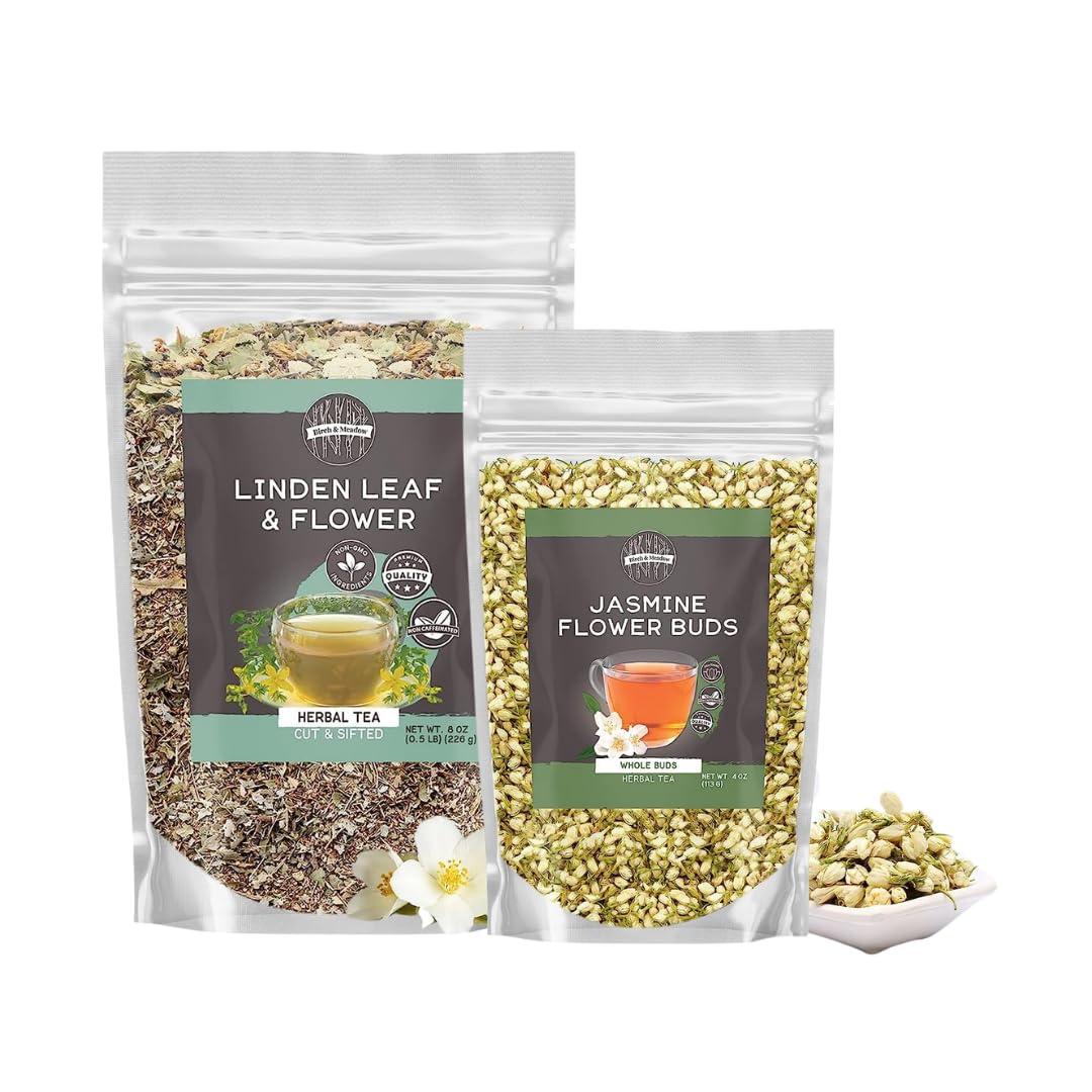 Birch & Meadow Jasmine Flower Buds And Linden Leaf And Flower Bundle, Various Sizes, Dried Flowers, Teas