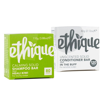 Ethique Touchy Scalps Giftpack- Dandruff Shampoo Bar & Conditioner Bar Set for Dry, Flakey & Itchy Scalps -Vegan, Eco-Friendly, Plastic-Free, Cruelty-Free, 6 oz (Set of 2)
