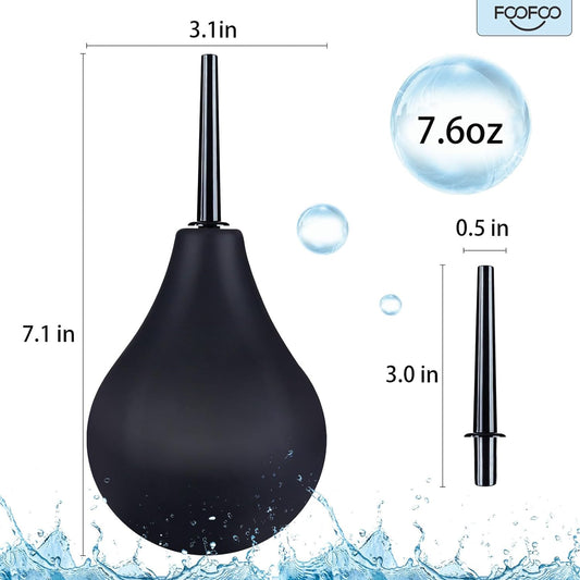 Enema Bulb 7.6oz Douche Enema Kit Includes 4 Nozzles for Women & Men Black with Storage Bag