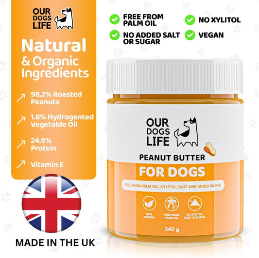 DogsLife Dog Peanut Butter - 100% Natural Peanut Butter For Dogs & Puppy - Healthy Source of Pure Protein Treat Paste Free From Palm Oil, Wheat & Gluten. No Added Sugar, Salt or Xylitol