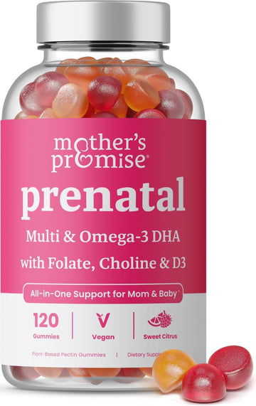 Prenatal Vitamin Gummies With Dha | Vegan Prenatal Vitamins For Women With Omega 3, Methylfolate, Choline & D3, Pregnancy Vitamins For Fetal Development | Gummy Multivitamin Supplement, 120 Count
