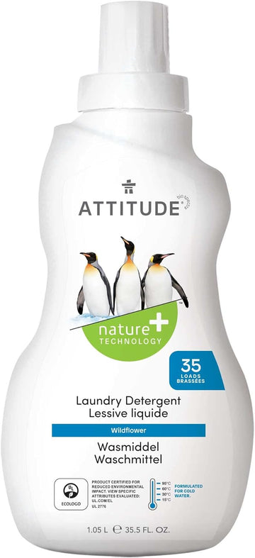 ATTITUDE Liquid Laundry Detergent, EWG Verified Laundry Soap, HE Compatible, Vegan and Plant Based Products, Cruelty-Free, Wildflowers, 35 Loads, 35.5 Fl Oz