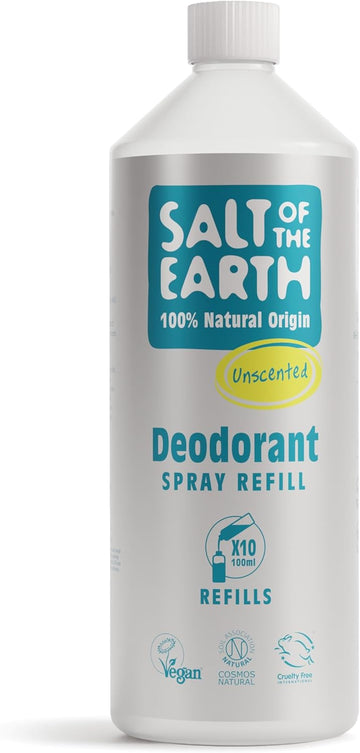 Salt Of The Earth - Natural Deodorant Spray Refill - Certified Natural, Vegan, Long Lasting Protection, Leaping Bunny Approved, Made In The Uk - 500Ml (Melon And Cucumber)