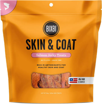 Bixbi Skin & Coat Support Salmon Jerky Dog Treats, 10 Oz - Usa Made Grain Free Dog Treats - Antioxidant Rich To Support Shiny, Full Bodied Coats - High In Protein, Whole Food Nutrition, No Fillers