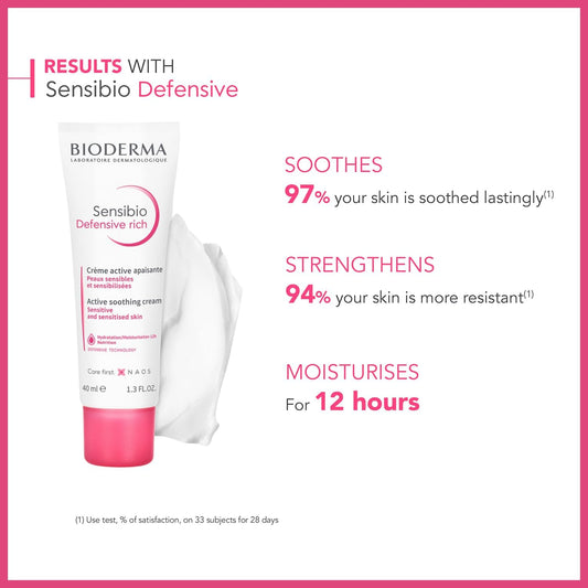 Bioderma Sensibio Defensive Rich - Soothing, Nourishing & Protective Face Cream For Sensitive & Dry Skin, Formulated With Vitamin E & Glycerin, 40Ml