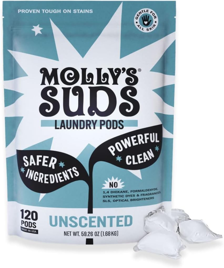 Molly'S Suds Laundry Detergent Pods | Natural Detergent For Sensitive Skin | Ultra Concentrated And Stain Fighting | Unscented - 120 Count (Value Pack)