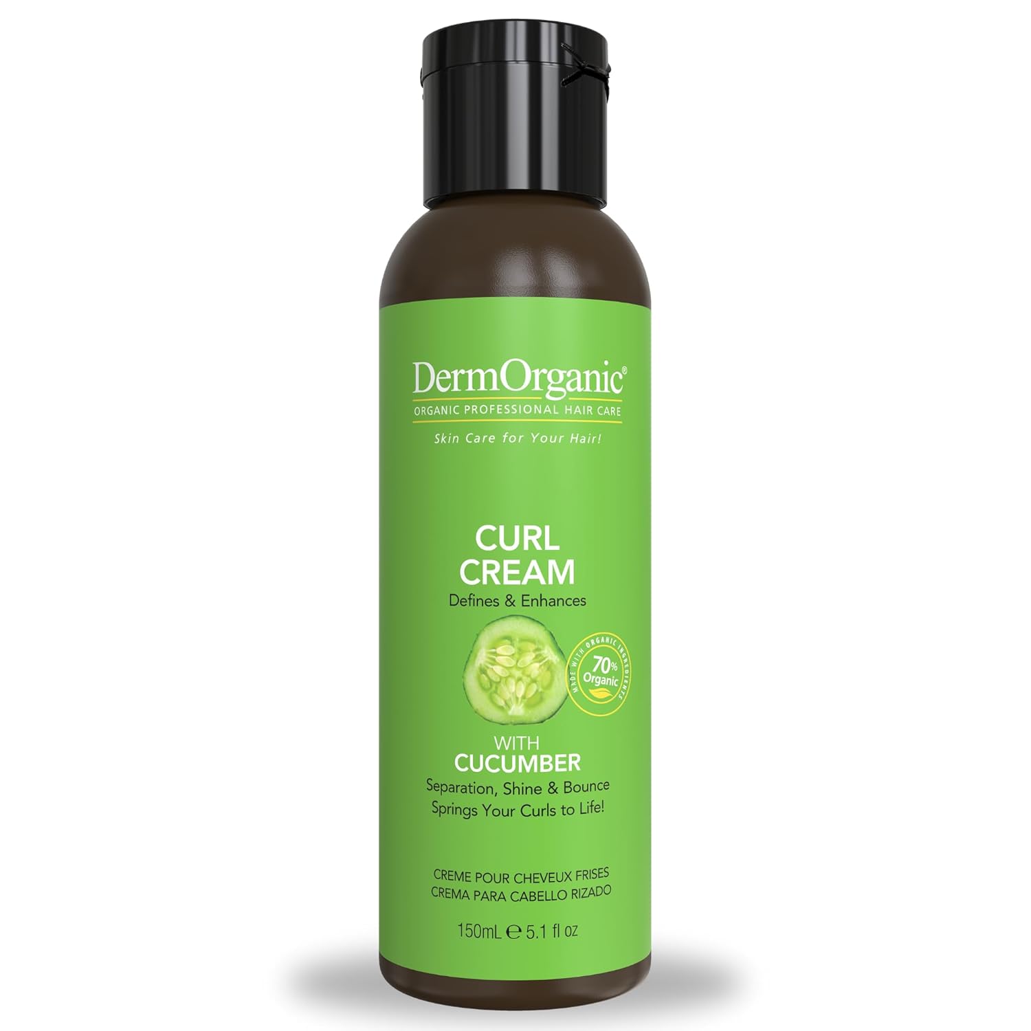 Dermorganic Organic Cucumber Curl Care Shampoo – Sulfate-Free, Color Safe, Hydrating, 17 Oz