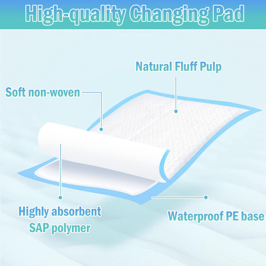 Rocinha 100 Pack Disposable Changing Pads Baby Disposable Underpads Waterproof Diaper Changing Pad Breathable Underpads Bed Table Protector Mat, 17 Inches X 13 Inches