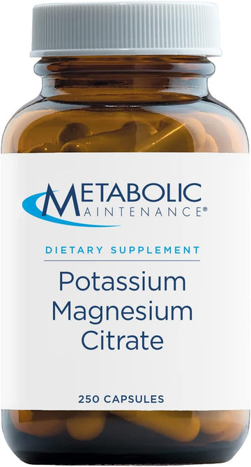 Metabolic Maintenance Potassium Magnesium Citrate - Highly Bioavailable Mineral Supplements - Supports Cardiovascular, Nerve + Bone Health - No Fillers (250 Capsules)