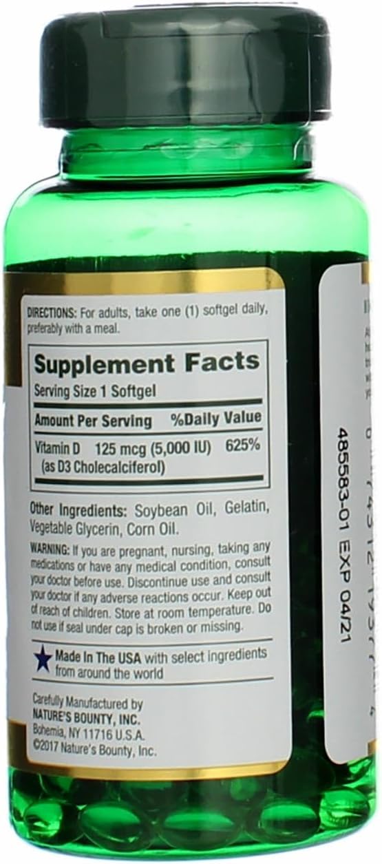 Nature'S Bounty, D 5000 Iu Softgels, 100 Ct