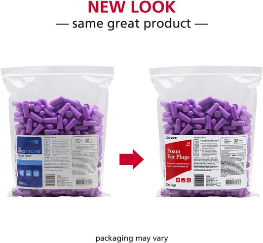 Foam Ear Plugs, 200 Pair for Sleeping, Snoring, Loud Noise, Traveling, Concerts, Construction, & Studying, NRR 32, Purple