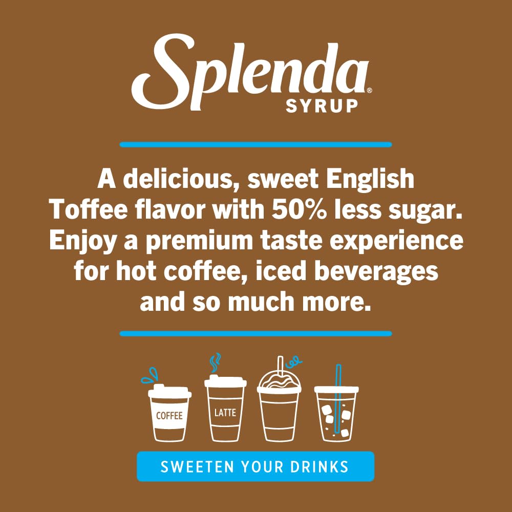 Splenda Coffee Syrup, English Toffee, Reduced Sugar, Flavored Liquid Syrups For Drinks, 750 Ml Bottle