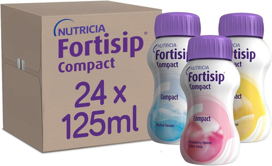 Fortisip Compact Mixed Flavour Case 125Ml, Pack Of 24 (Banana, Strawberry, Vanilla, Chocolate, Mocha And Unflavored)
