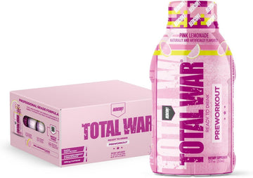 REDCON1 Total War Ready to Drink Preworkout, Pink Lemonade - 350mg of active caffeine with 300mg of caffeine anhydrous (pack of 12)