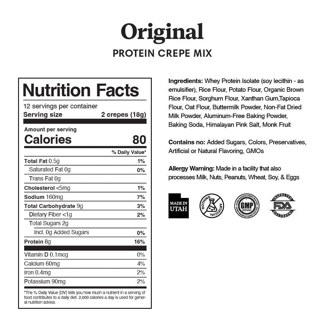 ProDough High Protein- Gluten Free French Crepe Mix, Low Carb, 8g of Protein per Serving, No Added Sugars, Keto Friendly, Makes 24 Crepes (Original) : Grocery & Gourmet Food