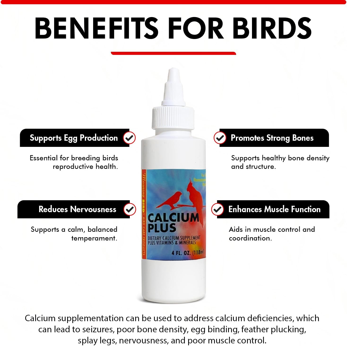 Morning Bird Calcium Plus Liquid Supplement For Birds - Liquid Calcium Formula With Magnesium And Vitamin D3 Calcium Supplement For All Birds – 2 Fl Oz : Pet Supplies