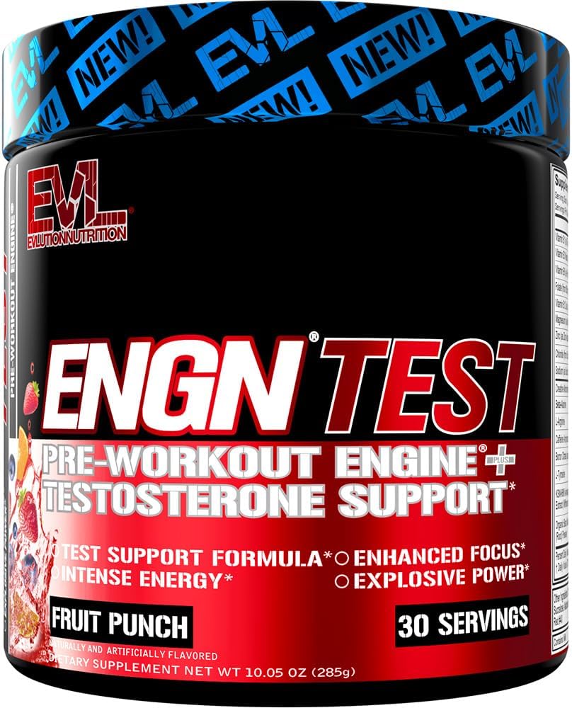 Evlution Nutrition Engn Test - Intense Pre-Workout With Creatine - Test Support Formula - Pre-Workout Powder For Lasting Energy & Focus - With Beta-Alanine & Caffeine - 30 Servings - Fruit Punch