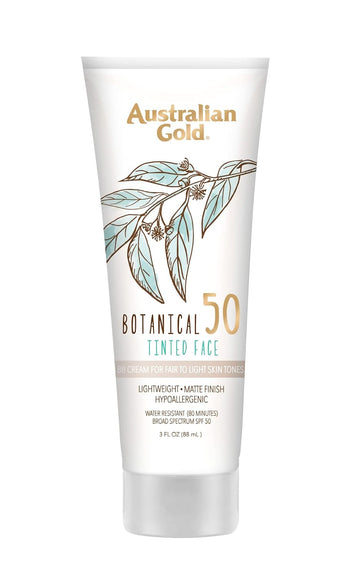 Australian Gold Botanical Spf 50 Tinted Face Sunscreen, Non-Chemical Bb Cream, Water-Resistant, Matte Finish, Sensitive Skin, 3 Fl Oz