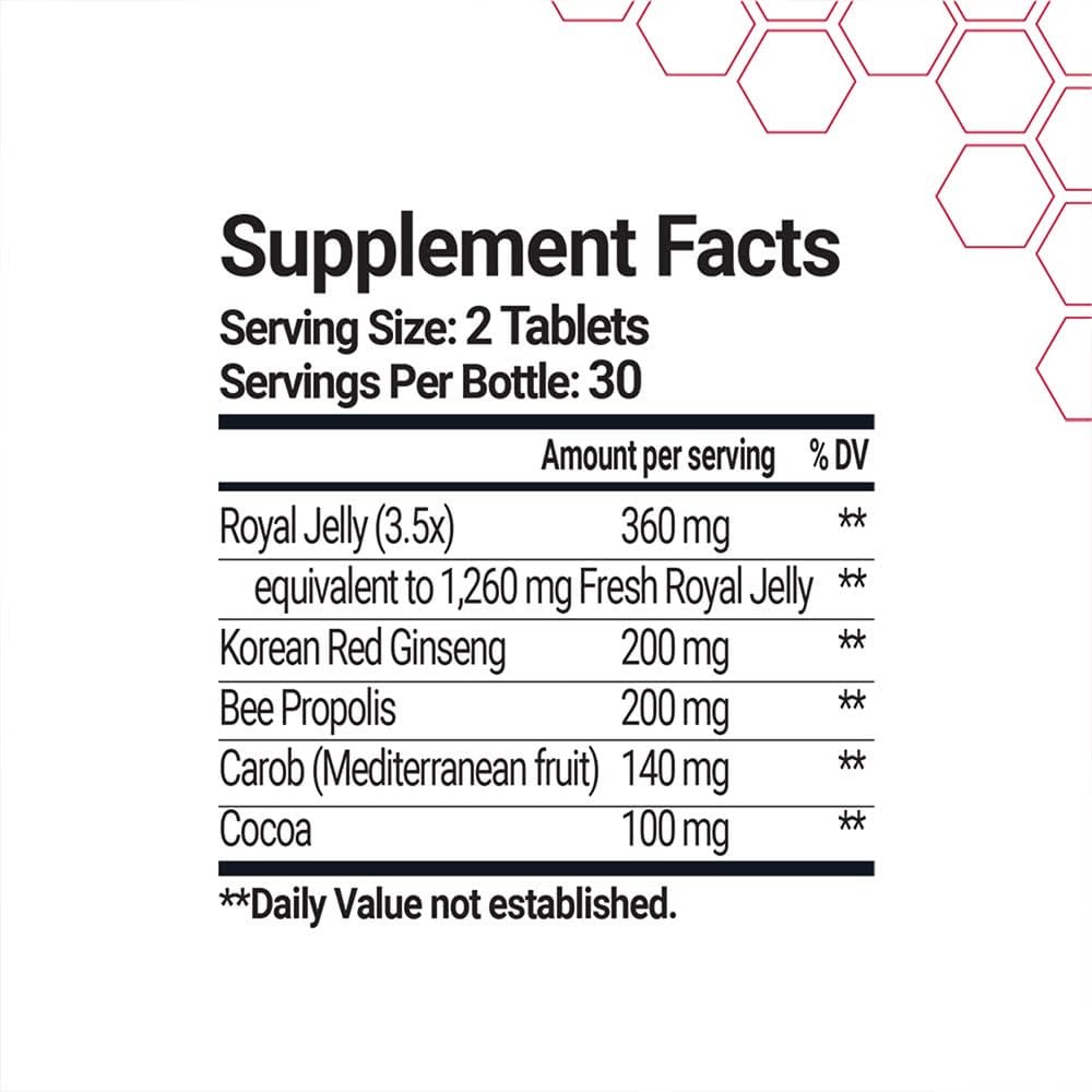 Bee And You Royal Jelly With Ginseng Tablet, Propolis Extract, 60Ct, 100% Natural Superfood, Ultra Pure, Immune Support Supplement, Antioxidants, Keto, Paleo, Gluten-Free : Health & Household