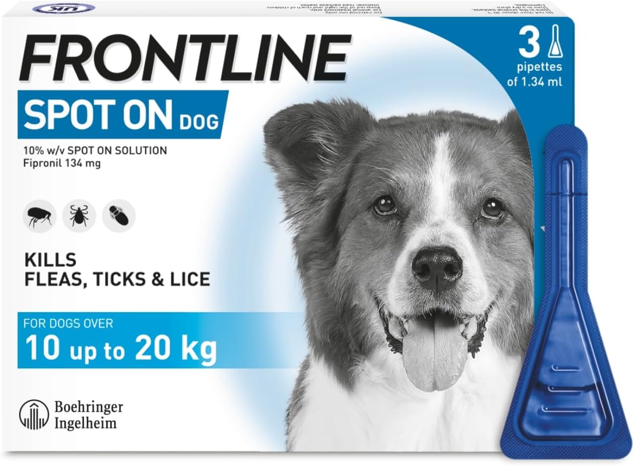 Frontline Spot On Flea & Tick Treatment For Medium Dog (10-20Kg) 3 Pipettes