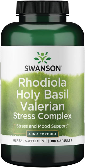 Swanson Rhodiola Holy Basil Valerian Stress Complex 225/225/225 Stress Mood Wellbeing Relaxation Support Milligrams 180 Capsules