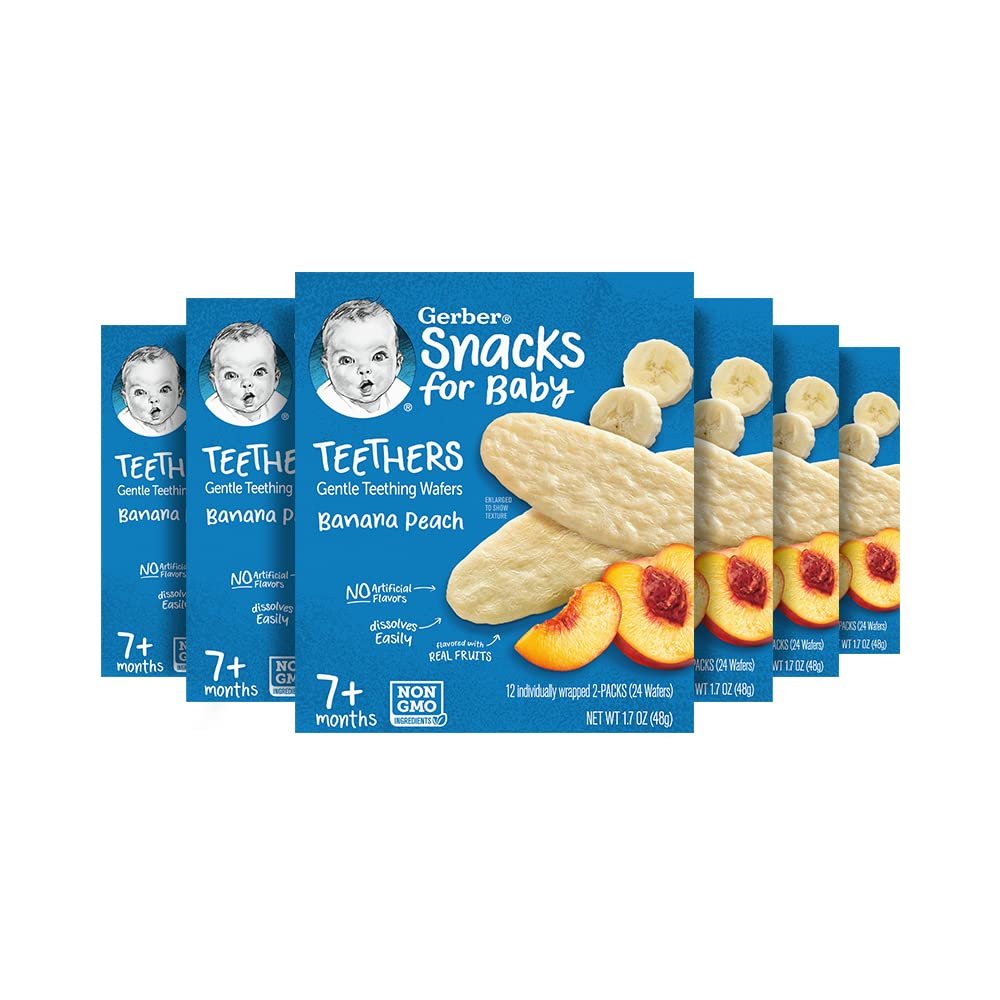 Gerber Snacks For Baby Teethers, Gentle Teething Wafers, Banana Peach, 1.7 Ounce, 12 Count (Pack Of 6)