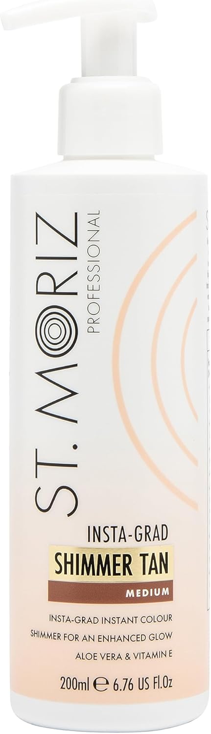 St Moriz Professional Insta-Grad Shimmer Tan | Illuminating & Bronzing Instant Fake Tan Body Lotion With Added Shimmer To Highlight & Enhance Your Glow | With Aloe Vera & Vitamin E | Vegan | 200Ml