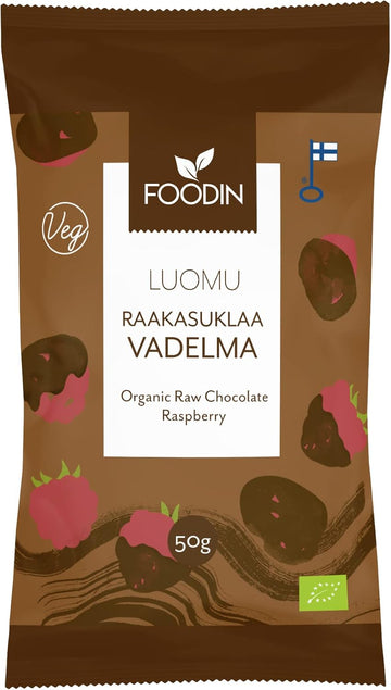 Foodin Organic Raw Chocolate Coated Raspberry 50G – Vegan, Gluten-Free, Freeze-Dried Fruit Snack