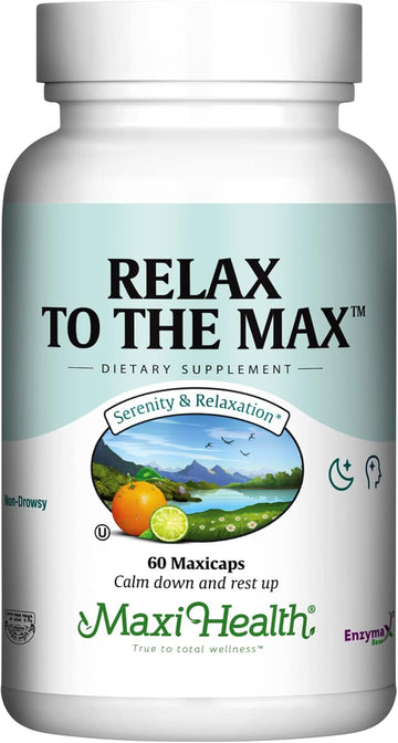 Maxi Health - Relax To The Max Stress Relief Formula (60 Count) Capsules With Vitamin C, Calcium, L-Theanine, L-Taurine & Amino Acids - All Natural Calming & Relaxation Supplements