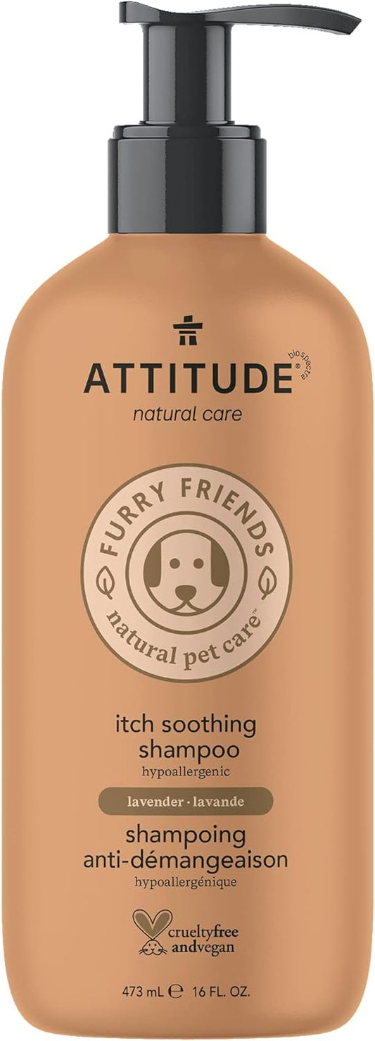 ATTITUDE Natural Itch Soothing Shampoo for Cat & Dog, Vegan and Cruelty Free, Lavender, 16 Fl Oz, (Pack of 6)