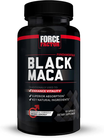 Force Factor Black Maca Root Vitality Supplement for Men with Superior Absorption and Power, Natural Maca Negra Extract, Fundamentals Series, 1000mg, 60 Capsules