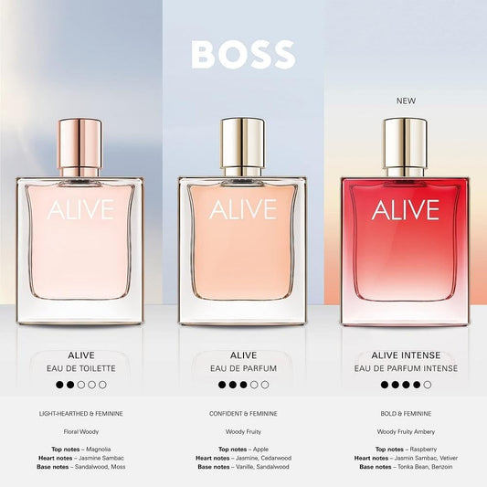 BOSS Alive - Eau de Parfum Intense for Her - Woody Fragrance with Notes of Raspberry, Vetiver and Benzoin - High Longevity - 50ml : Amazon.co.uk: Beauty