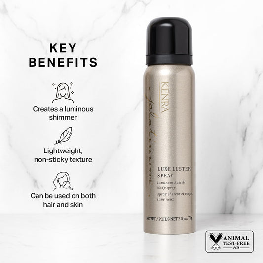 Kenra Platinum Luxe Luster Spray | Luminous Hair & Body Spray | All Hair Types | 2.5 Oz