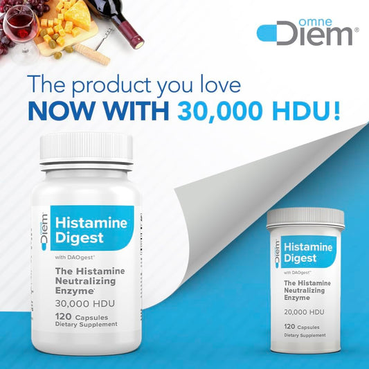 Omne Diem Histamine Digest Dao 30,000 Hdu - 120 Caps - Histamine Neutralizing Enzyme - Relieve Histamine Intolerance With Diamine Oxidase