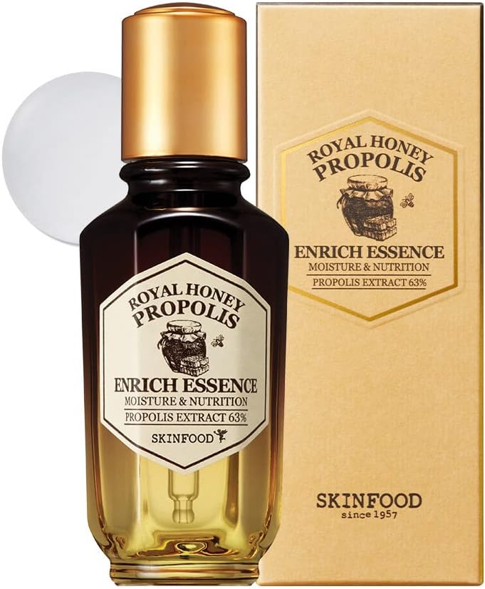 SKINFOOD Royal Honey Propolis Enrich Essence - 63% Black Bee Propolis & 10% Royal Jelly Extract Face Serum - Propolis Serum for Skin - 1.69 Fl. Oz. (50mL)