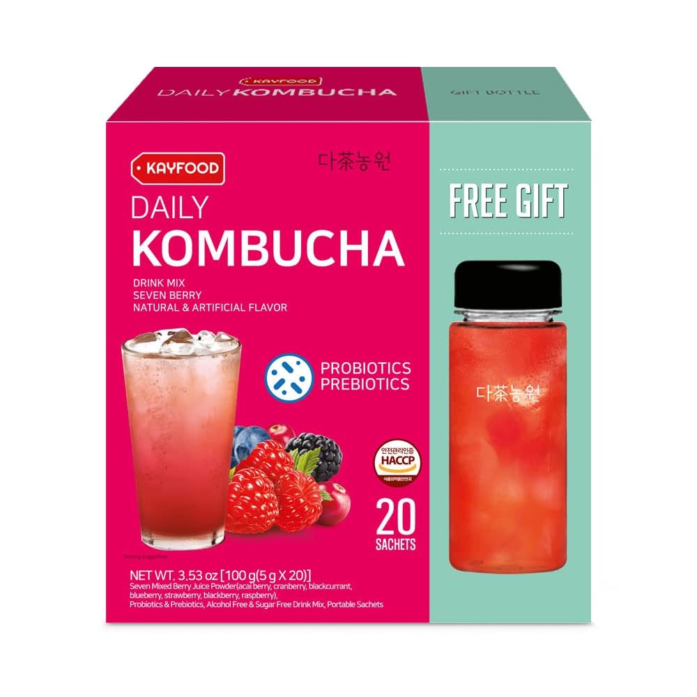 Kayfood-Kombucha-Sevenberry-Garden-Daily 20 Sticks With Gift Bottle Zero Sugar, Diet, Gut Healthy Sparkling Beverage, Fermented Korean Drinks For Iced Tea Hot Tea, Workout Tea 3.52Oz (100G)