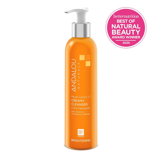 Andalou Naturals Complexion Evening Meyer Lemon + C Creamy Cleanser, Face Wash For Uplifted Tone & Smoother Texture, Helps Renew Skin Vitality & Even Complexion, Cruelty Free, 6 Oz