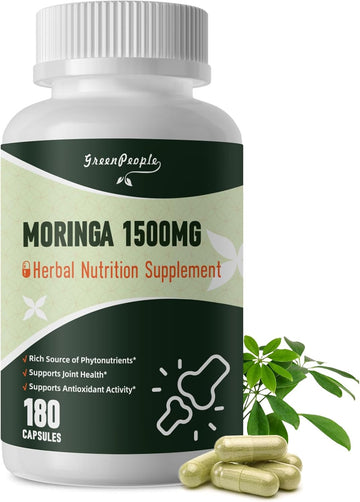 Moringa Pure Capsules, Rich Moringa Powder, A Natural Green Antioxidant Superfood - Supports Energy, Skin Health, Gut Health, With Essential Vitamins & Amino Acids 90Pcs*2