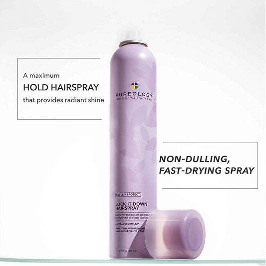 Pureology Style + Protect Lock It Down Hairspray for Color-Treated Hair, Maximum Hold, 11 Ounce