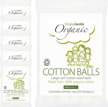 Simply Gentle Organic Cotton Wool Balls - Perfect For First Aid - Pure Cotton Balls For Skin Care, Hypoallergenic & Soft - Free From Odours, Alcohol, Irritants And Paraben - 100 Balls (Pack Of 3)