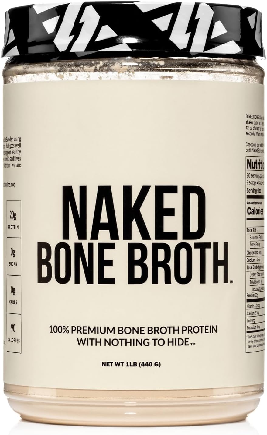 Naked Bone Broth - Beef Bone Broth Protein Powder - 20G Protein, Only 1 Ingredient - Gut Health And Joint Supplement - Unflavored - No Gmo, Gluten, Or Soy - 1 Pound