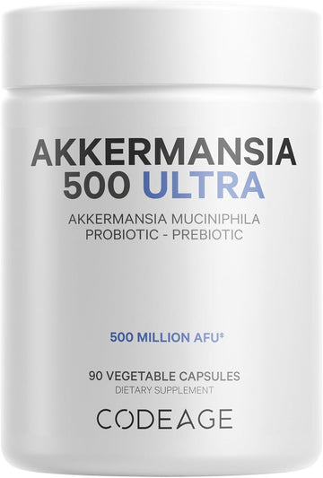 Codeage Akkermansia Muciniphila Probiotic Ultra - High-Potency 500M Afus Akkermansia Probiotic Supplement - Enhanced Daily Probiotic & Prebiotic, 3-Month Supply, Gut Health Support - 90 Capsules