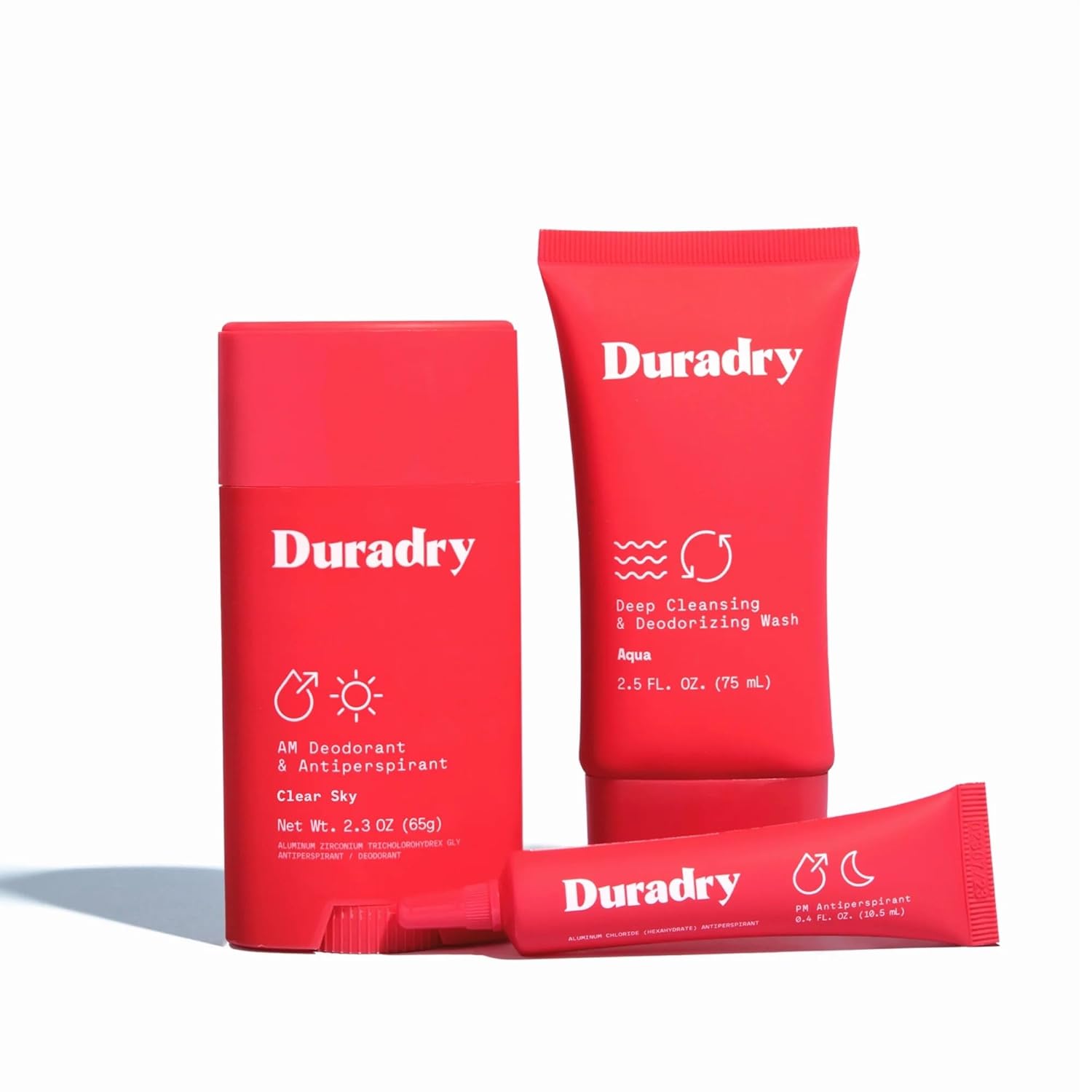 Duradry 3-Step Protection System - AM Deodorant, PM Antiperspirant Gel, Deep Cleansing & Deodorizing Body Wash, Prescription Strength, Excessive Sweating, Hyperhidrosis, Block Sweat & Odor - Clear Sky