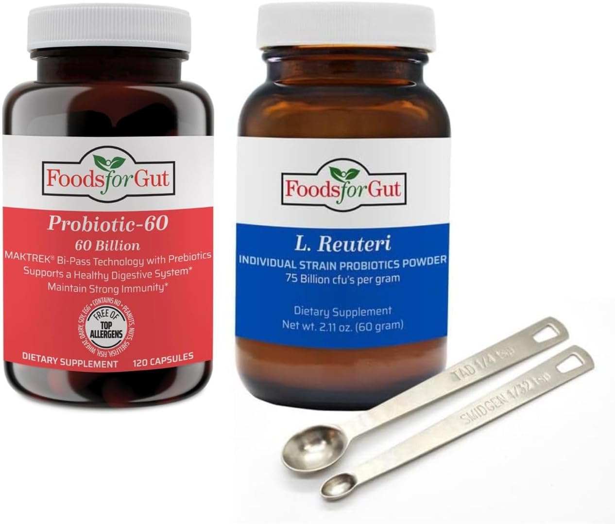 Lactobacillus Reuteri 75 Billion Cfu'S + 4 Strain Probiotic Capsules 60 Billion Cfu'S | Bundle & Save | L. Reuteri Powder No Additives | Digestive & Immune Support | Made In Usa | High Potency