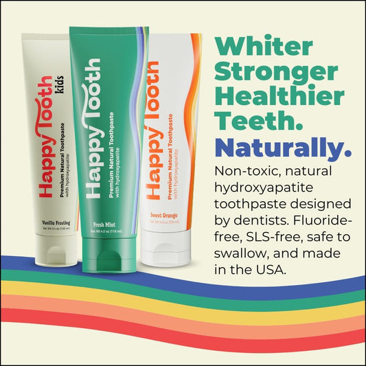 Natural Hydroxyapatite Toothpaste - Fluoride Free, Sls Free - Whitening For Sensitive Teeth - Natural Ingredients - Adults & Kids - Vanilla Frosting, Fresh Mint, Sweet Orange (3 Pack)