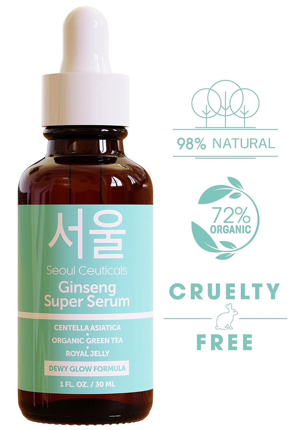 Seoulceuticals Korean Skin Care Ginseng Serum - K Beauty Skincare With Green Tea + Centella + Royal Jelly - Cruelty Free & Organic For Dewy Glow 1Oz : Beauty & Personal Care