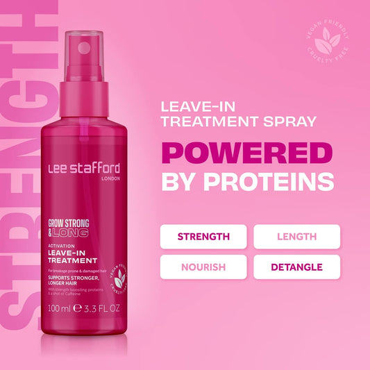 Lee Stafford Hair Growth Leave In Treatment Spray | Grow Strong & Long Collection - Best Conditioner Mist For Dry, Damaged, Frizzy Hair, Good Detangler For Styling, 100 Ml