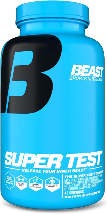 Beast Sports Nutrition Super Test - 180 Capsules - Boost Natural Testosterone Levels - Maximize Strength, Burn Body Fat, Faster Recovery & Increase Performance - 45 Servings