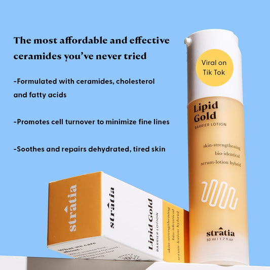 Stratia Lipid Gold Skin-Strengthening Ceramide Moisturizer With Niacinamide, Hydrates & Soothes All Skin Types, 3.4 Fl Oz